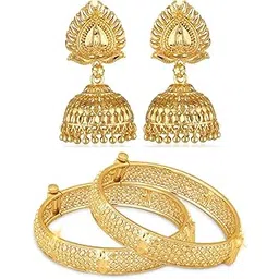 Vivastri s Premium & Unique Alloy Made Gold Plated Shiny KADA Styled Gold Bangles With Golden Alloy Jhumki Earrings Combo Set-VIVA2662ERG-1015BG-2.8-picture-33