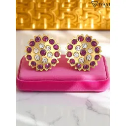 VIVASTRI Women Gold Plated Floral Design Alloy Stud Earrings-picture-18