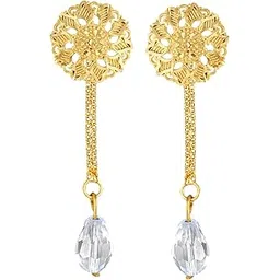 Vivastri's Cz Stone Studded Premium 2 In One Removable Stud & Drop Combo Earring -(1 Pair Stud,1 Pair Crystal Chain)-VIVA2411-1314ERG-picture-28