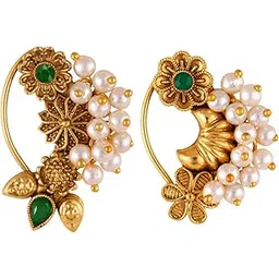 Vivastri's Premium & Elegant Peackock Style Cubic Zirconia Bead Studded Nose Rings For Women & Girls -VIVA1181-1179NTH-Press-Green-picture-31