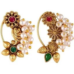 Vivastri's Premium & Elegant Peackock Style Cubic Zirconia Bead Studded Nose Rings For Women & Girls -VIVA1182-1181NTH-Press-Multi-picture-21