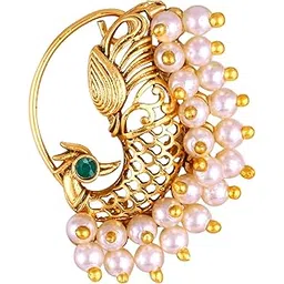 Vivastri's Premium & Elegant Peackock Style Cubic Zirconia Bead Studded Nose Rings For Women & Girls-VIVA1276NTH-PRESS-GREEN-picture-28