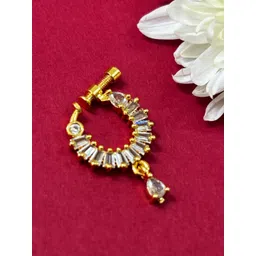 VIVAZS Gold-Plated Cubic Zirconia Studded Ring Nosepin-picture-32