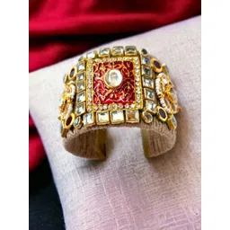 VIVAZS Gold-Plated Kundan Studded Cuff Bracelet-picture-15