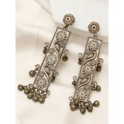 VIVAZS Silver-Plated Artificial Beaded Contemporary Oxidised Drop Earrings-picture-21