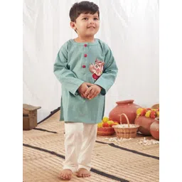 Vivedkids Boys Embroidered Regular Pure Cotton Kurta with Pyjamas-picture-12