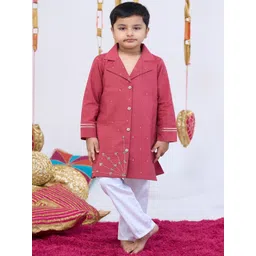 Vivedkids Boys Floral Embroidered Regular Beads and Stones Pure Cotton Kurta with Pyjamas-picture-31