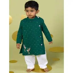 Vivedkids Boys Floral Embroidered Regular Pure Cotton Kurta with Trousers-picture-19