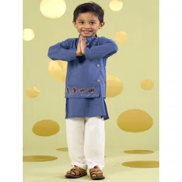 Vivedkids Boys Floral Embroidered Regular Sequinned Pure Cotton Kurta with Trousers-picture-25
