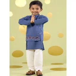 Vivedkids Boys Floral Embroidered Regular Sequinned Pure Cotton Kurta with Trousers-picture-27