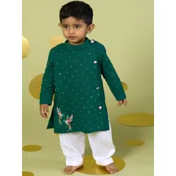 Vivedkids Boys Floral Embroidered Regular Thread Work Pure Cotton Kurta with Pyjamas-picture-30