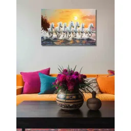 Viventiq White & Orange Seven Horse Canvas For Home Without Frame Wall Art-picture-22