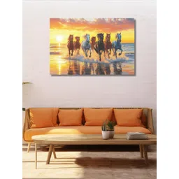 Viventiq Yellow & White Seven Horses Printing Without Frame-picture-36