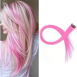 VIVIAN (Baby Pink) 2Pc Fake Hair Streak Colored Extension Highlighter For Women And Girls, Artificial Hair 10 gram-picture-30