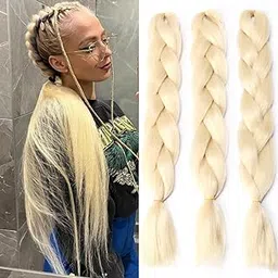 VIVIAN Jumbo Braiding Hair Extensions Jumbo Braids for Twist Box Braids Crochet Hair Synthetic Fiber for Women 24 Inches (Pack of 1, Blonde)-picture-52