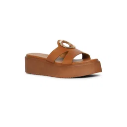 Viviblu Women Tan Crust Leather Flatform Sandals image 1