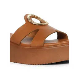 Viviblu Women Tan Crust Leather Flatform Sandals image 5