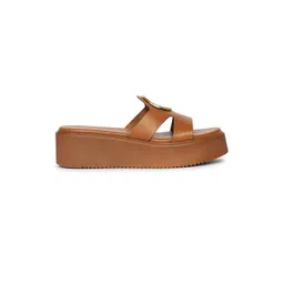 Viviblu Women Tan Crust Leather Flatform Sandals image 3