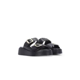 Viviblu Women Textured Leather Platform Sandals with Buckles-picture-37