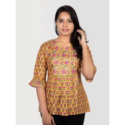Vivika Women Ethnic Motifs Printed Cotton Bell Sleeves A-Line Top-picture-35