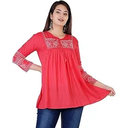viyana collection Women's Short Kurti | Embroidered Straight Rayon Kurta | Round Neck Full Sleeves Short Kurti for Women's-picture-11