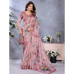 vj fashion Floral Zari Linen Blend Saree-image-24