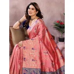 vj fashion Peach Ethnic Motifs Woven Design Banarasi Sarees-picture-36