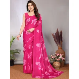 vj fashion Women Pink Floral Printed Pure Georgette Saree With Blouse Piece-picture-23