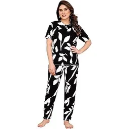 vj fashion Women'S Cotton Lycra Printed & Knitted Round Neck Night Wear Set Of Top And Pazama-picture-19