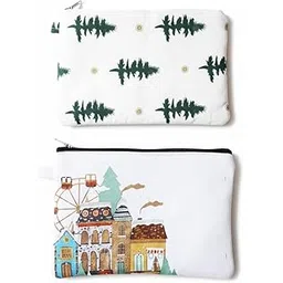 vkds 2 Pcs Cotton Ladies Purse with Zipper | Stylish Small Hand Purse for Girls | Cloth Pouch Wallet for Cash & Accessories | Multi-Color Printed Return Gift Bags | Cotton Purse Set of 2 (5x8 Inches)-picture-43