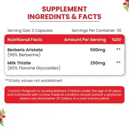 Vlado's Himalayan Organics Berberis Berberine 98% with Milk Thistle I Berberine Capsules 750 mg | Berberine Supplements for 2X Liver Support I Berberis Aristata ISupports Liver Health, Antioxidant Protection & Weight Management | Herbal Formula for Detox & Metabolic Wellness - 60 Veg Capsules image 1