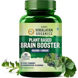 Vlado’s Himalayan Organics Plant Based Brain Booster Supplement with Ginkgo Biloba And Brahmi | Healthy Brain | Stress Relief | Improve Focus - 60 Veg Capsules-image-42
