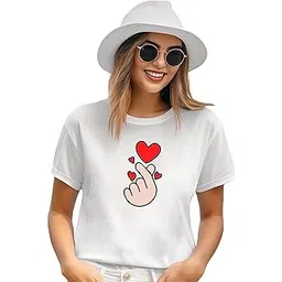vlam Stylish Finger Heart Colorful Graphic Tshirt | Trendy Korean Heart Design Tshirt for Women and Girls-picture-51
