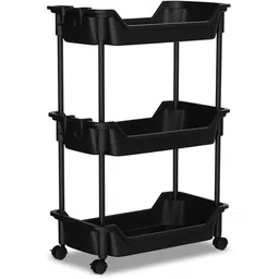 vm bond 3-Tier Multipurpose Storage Trolley with Wheels Black Heavy Duty Rack for Office Plastic Kitchen Trolley-picture-22