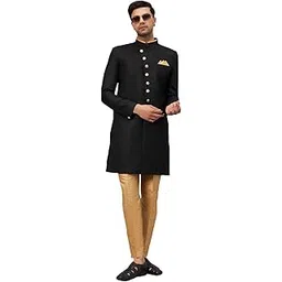mens VM Men's Black And Rose Gold Silk Blend Sherwani Set-image-20