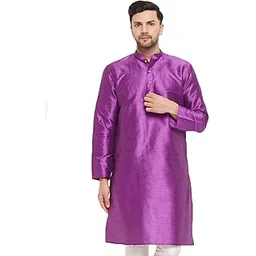 Vastramay Men's Silk Blend Banarasi Kurta, Full Sleeve, Mandarin Neck, Regular Fit, Festive, Soft Comfortable Feel, Solid Design for Traditional Occasions-image-8