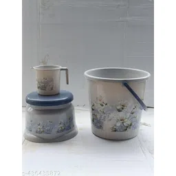VMK Set of 3 Floral Plastic Bucket Bath Accessories Set-picture-11
