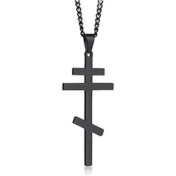 vnox Stainless Steel Religious Russian Orthodox Cross Pendant Necklace for Men Women, Leather Stainless Steel-picture-53