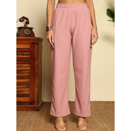 VOGAAN Women Textured Relaxed High-Rise Easy Wash Trousers-picture-41