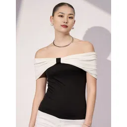VOGARD Women Solid Off-Shoulder Bow Detail Fitted Top-picture-17