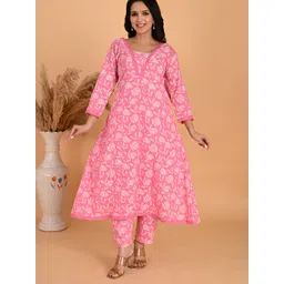 Vogue by Avantika Women Floral Printed Cotton A-Line Kurta with Trousers-picture-37
