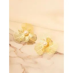 VOGUE PANASH Gold-Plated Pearls Beaded Floral Shaped Studs-picture-26