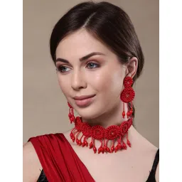 VOGUE PANASH Red Beaded Handcrafted Jewellery Set-picture-28