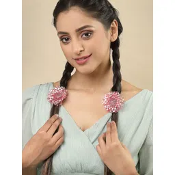 VOGUE PANASH Women Set Of 12 Pink & Maroon Lace Scrunchies-picture-41