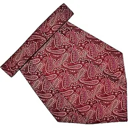 voici France Mens cravat ascot tie paisiley design Red color satin microfiber free size-picture-10