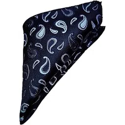 voici France Men's Designer Pocket Square Paisley Satin Microfiber Free Size (Pocket Square, Blue)-picture-44