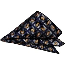 voici France Men's Pocket Square checked paisley design Gold Beige color free size Microfiber fabric (Blue2)-picture-34