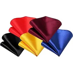 voici France Men's Pocket Square handkerchief soiled color Pure Satin Free Size Pack of 5 Black Red Yellow Royal Blue Maroon Burgundy-picture-26