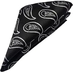 voici France - Premium Pocket Square Men Satin Wedding Handkerchief Multicolor Free Size (Black with Grey)-picture-32