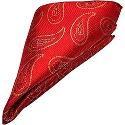 voici France - Premium Pocket Square Men Satin Wedding Handkerchief Multicolor Free Size (Red with Gold)-picture-31